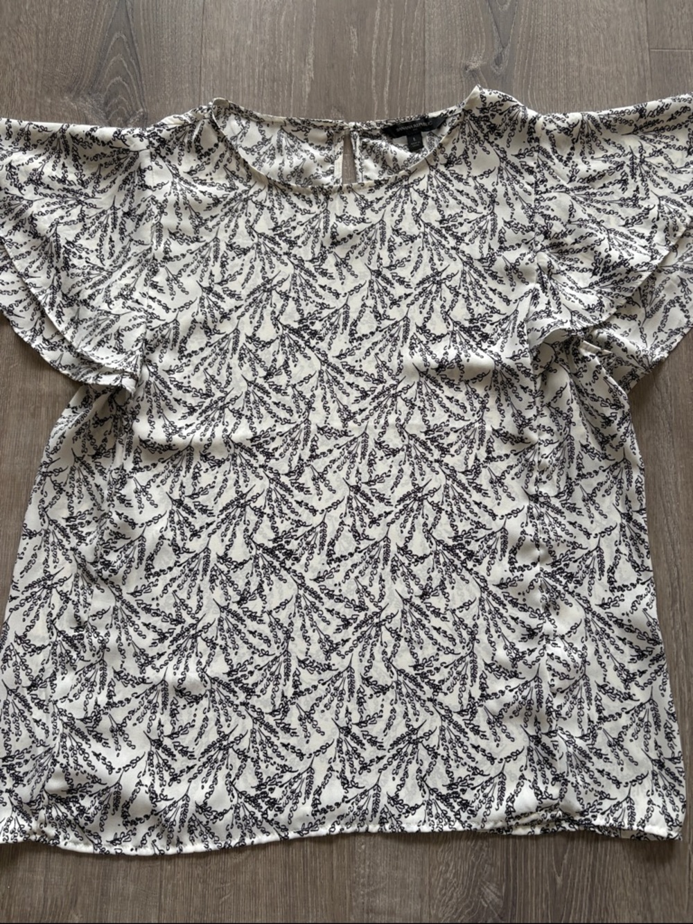 Banana Republic Cream Top with Black Botanical Print